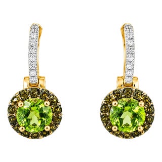 14K White Yellow Two Tone Gold Diamond Peridot Earrings Estate For Sale