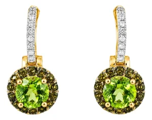 14K White Yellow Two Tone Gold Diamond Peridot Earrings Estate