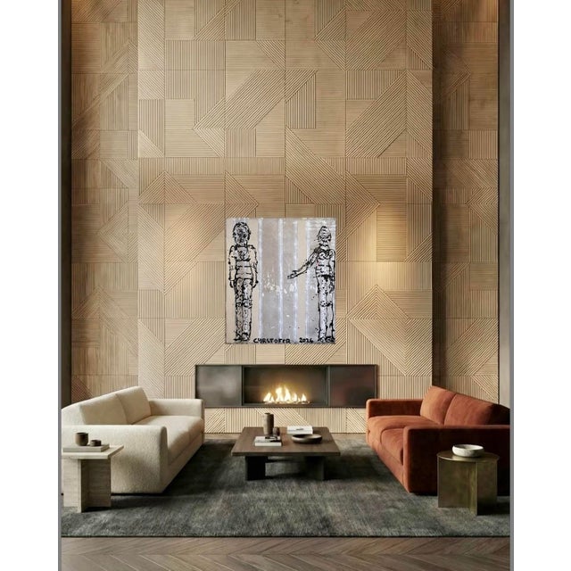 Light Gray Abstract Figurative Painting by Christopher Shoemaker, 55” H X 47” W For Sale - Image 8 of 9