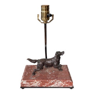 Vintage Patinated Bronze Sporting Dog Accent Lamp on Veined Rouge Marble Base For Sale