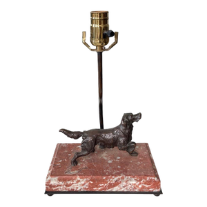 Vintage Patinated Bronze Sporting Dog Accent Lamp on Veined Rouge Marble Base