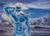 Here, There and Everywhere by John Tarantola | Oil on Panel Blue male figure against a stormy sky. For Sale