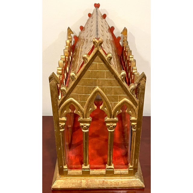 19th Century French Gothic Cathedral Giltwood & Glass Reliquary / Vitrine For Sale - Image 10 of 12