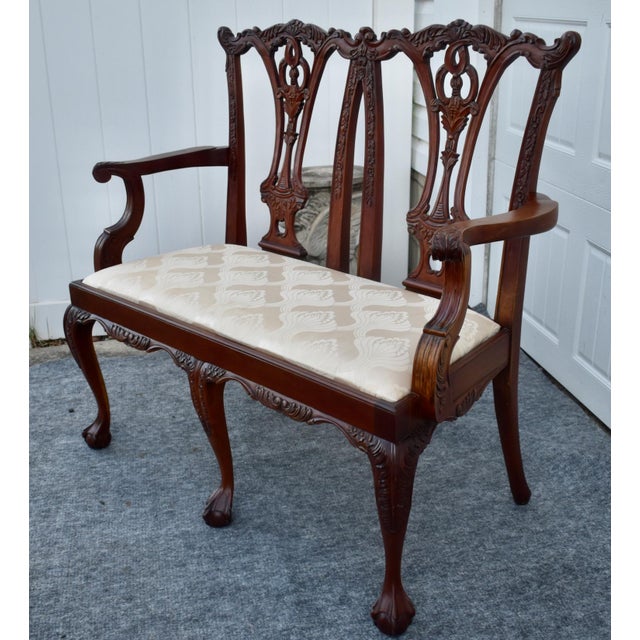Vintage Carved Mahogany Settee Chippendale Style Ball & Claw Feet For Sale - Image 11 of 16
