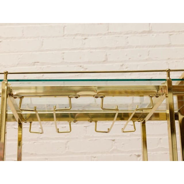Vintage Hollywood Regency Brass Bar Cart With Glass Shelves For Sale - Image 9 of 11