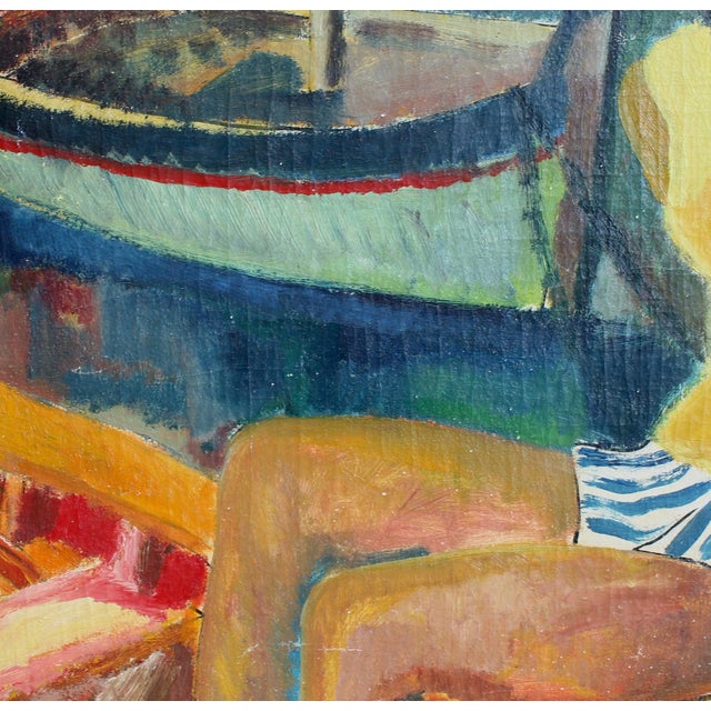 French School Artist, Young Woman at the Port of Sanary, Oil Painting on Canvas, Framed For Sale - Image 12 of 18