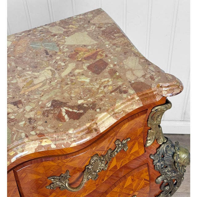 Brown Vintage French Louis XV Marble Top Bombe Commode Dresser Chest of Drawers For Sale - Image 8 of 16