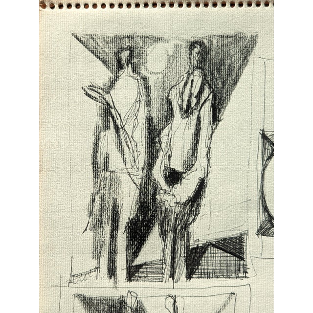 Modern David Adickes Early Modern Black & White Abstract Figurative Sketchbook Page Drawing, Mid 20th Century For Sale - Image 3 of 9
