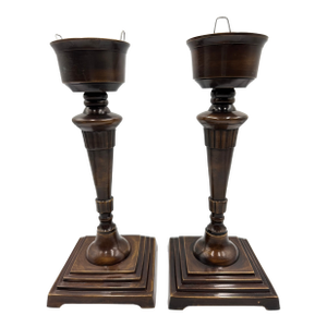 Vintage Empire Style Cast Iron Bronze Candle Holder 2pc Set
