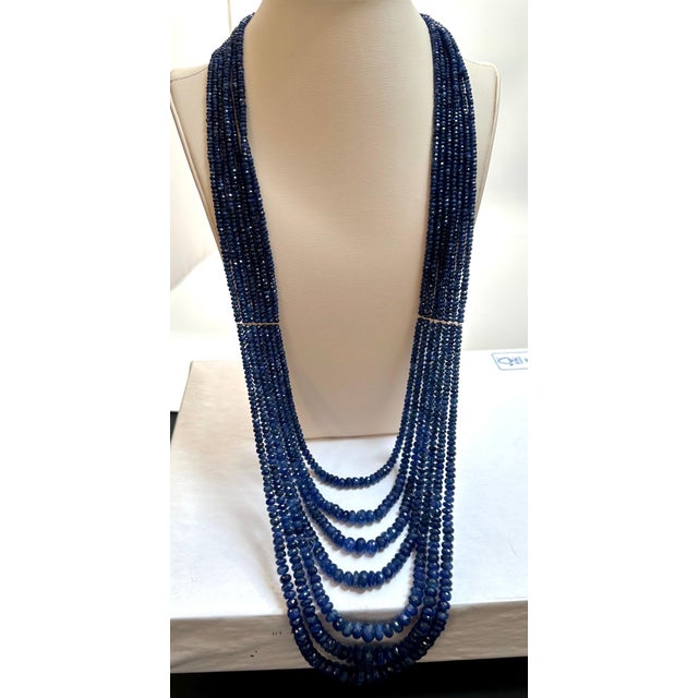 1200 Carat Natural Sapphire Bead Seven Strand Necklace 14k Gold with Spacer, 32 For Sale - Image 17 of 18