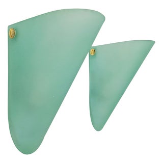 Vintage Triangular Conical Wall Sconces in Green Frosted Glass from Lumal-It, 1990s, Set of 2 For Sale