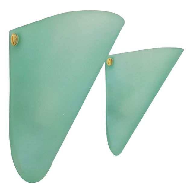 Vintage Triangular Conical Wall Sconces in Green Frosted Glass from Lumal-It, 1990s, Set of 2 For Sale