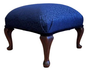 1940s Queen Anne-Style Footstool With Blueberry Botanical Upholstery