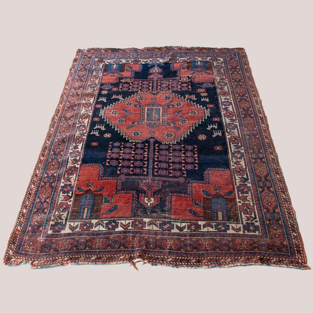 Antique Tribal Afshar Rug in Hand-Knotted Wool, 1890s, in Good conditions. Designed 1890 to 1919