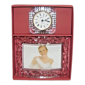 Vintage Cristal d'Arques France 24% Lead Crystal Desk Clock Photo Frame Set
