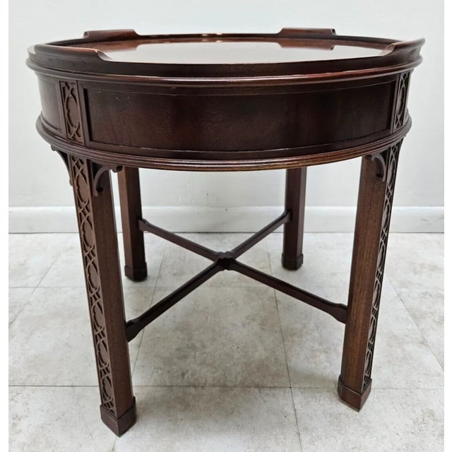 1980s 1980s Baker Furniture Mahogany Chinese Chippendale Accent End Table One Drawer For Sale - Image 5 of 12