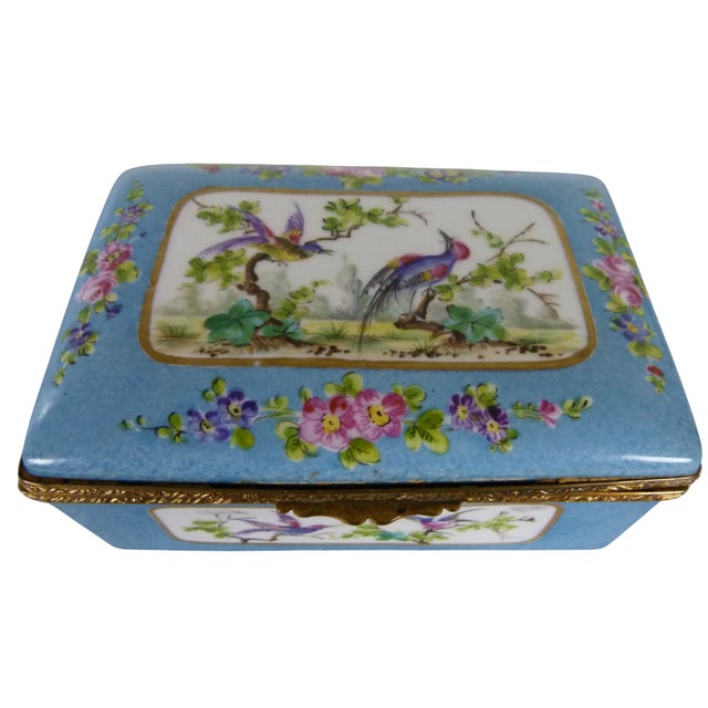 Antique French Sèvres-Style Porcelain Hinged Trinket Box - Birds & Flowers, Late 19th C. For Sale - Image 11 of 14