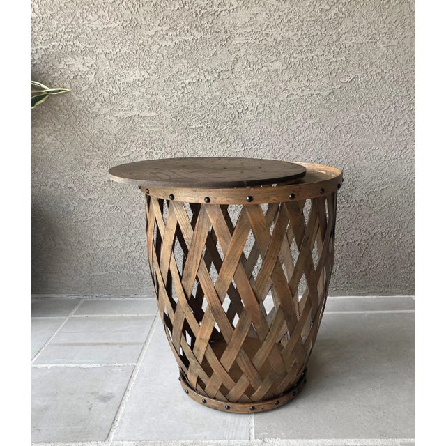 Henredon Circa 76 Collection Solid Oak Slat Barrel Drum Drinks Table