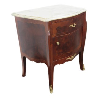 French Early 1900s Marble Top Inlay Commode Nightstand 6099 For Sale