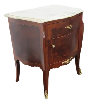 French Early 1900s Marble Top Inlay Commode Nightstand 6099
