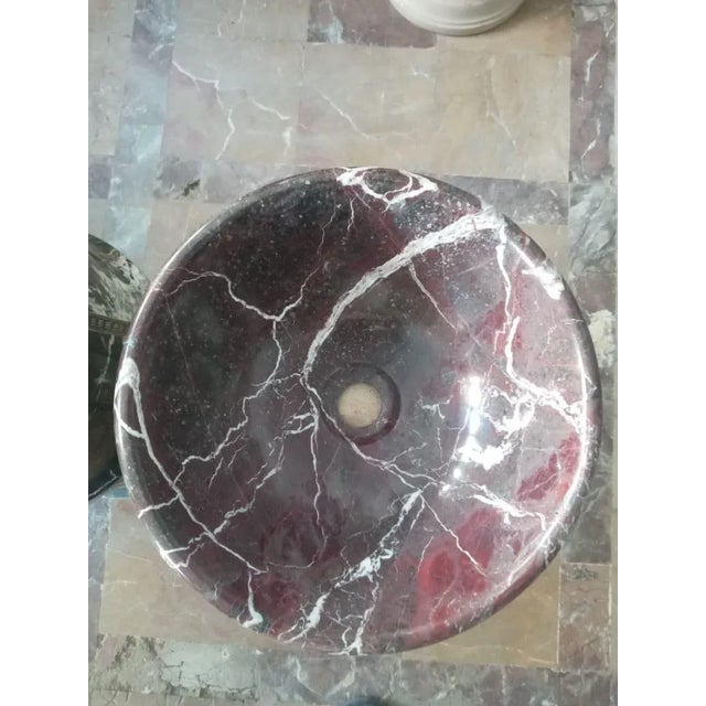 Rosso Levanto Marble Vessel Sink – Round Polished Stone Bathroom Basin – Luxury Bathroom Sink for Modern Vanities For Sale - Image 4 of 6