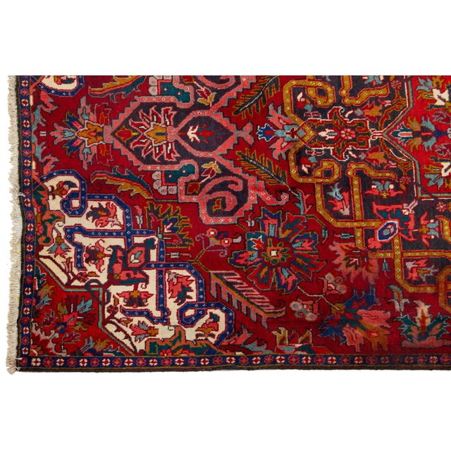 Persian Red Vintage Heriz Hand-Knotted Wool Rug With Medallion Motif - 6 X 10 For Sale - Image 3 of 8