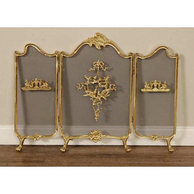 High Quality Polished Brass Folding Fireplace Screen with Applied Dove and Griffon Decoration