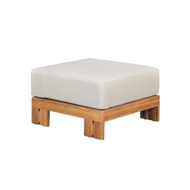 Modern Paradiso Outdoor Solid Teak Wood Ottoman - Gray Fabric For Sale - Image 3 of 6