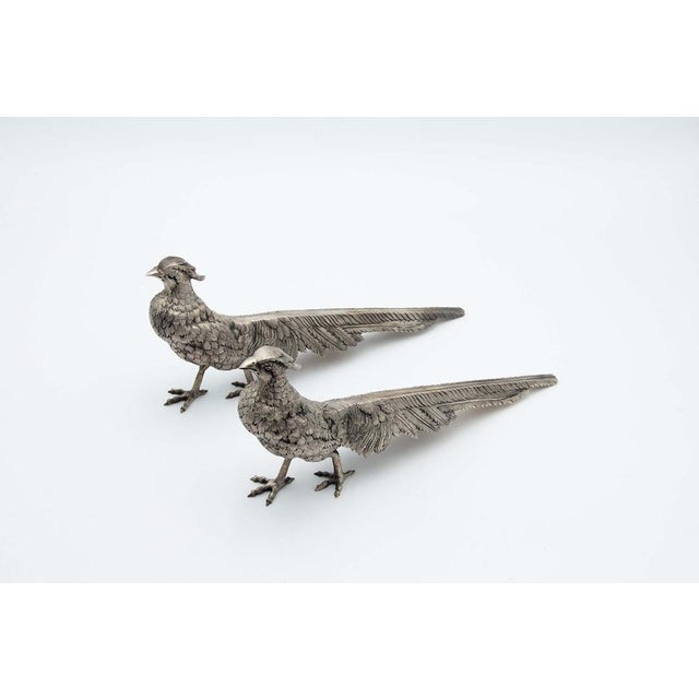 Chiseled Silver Pheasants Figurine, Set of 2 For Sale - Image 4 of 4