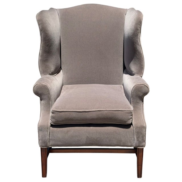 19th Century Antique Georgian Wingback Mohair Arm Chair For Sale - Image 5 of 7