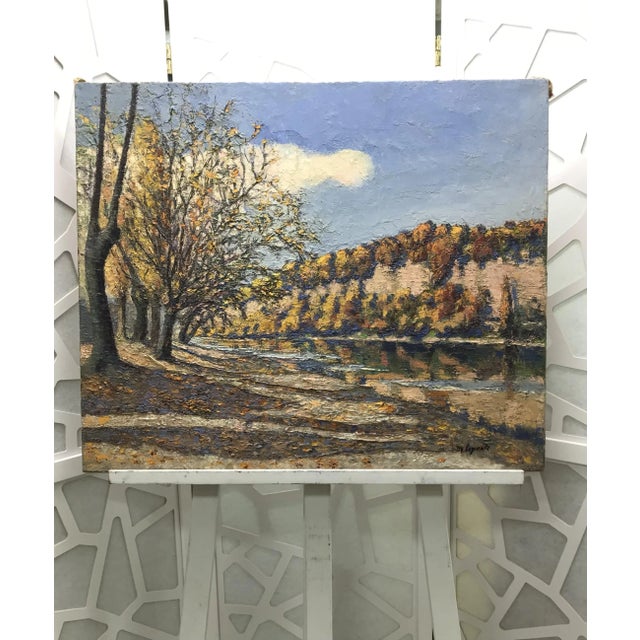 Maurice Loponte, Au bord de l'eau, 1956, Oil on Canvas, in Very Good conditions. This piece has an attribution mark, I am...