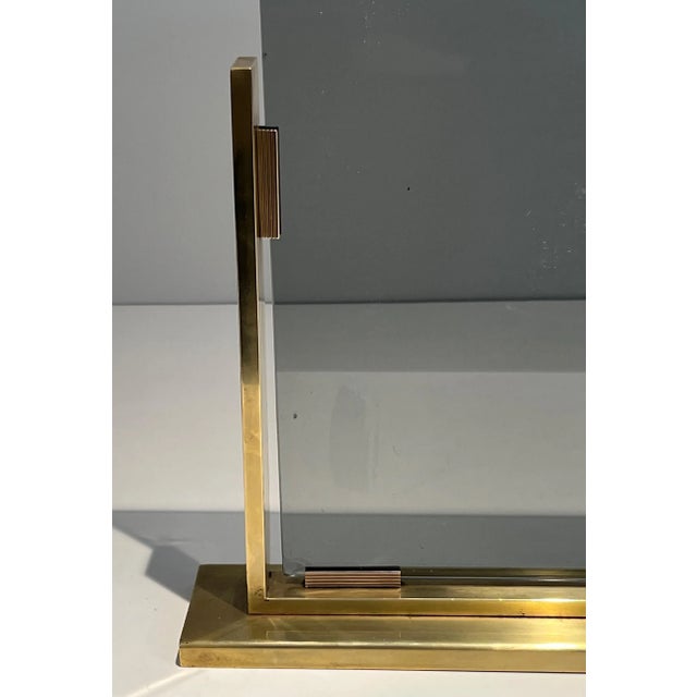 Gray Smoked Glass and Brass Fireplace Screen For Sale - Image 8 of 13