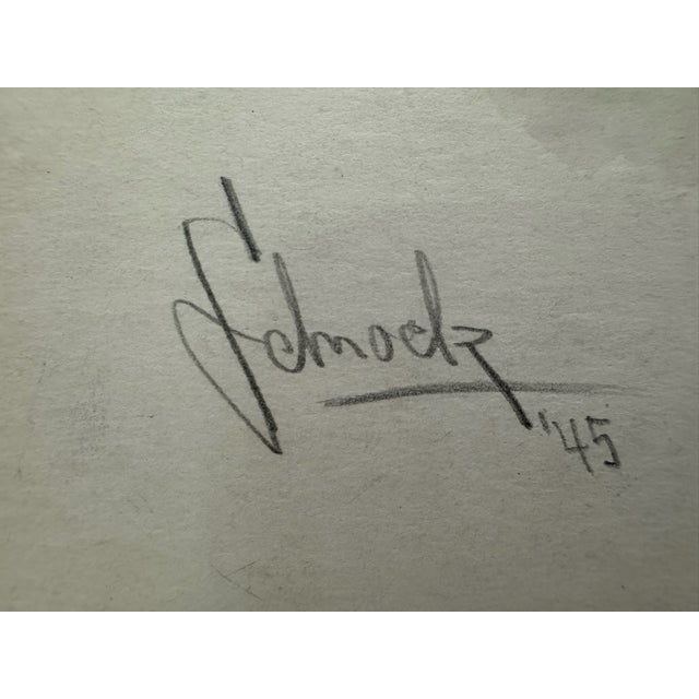 1950s 1950s Original Signed Graphite Illustration of Woman in Bathing Cap, 10.75 X 9 In. For Sale - Image 5 of 5