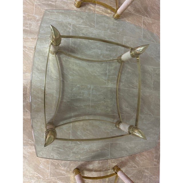 Metal 1990s Italian Horn Brass Coffee & End Tables Set with Heavy Glass Tops - Set of 3 For Sale - Image 7 of 13