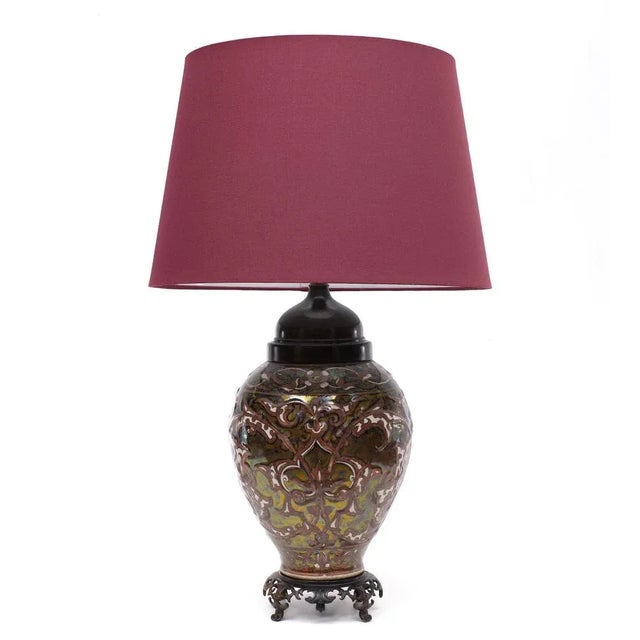 Forest Green Ceramic and Bronze Table Lamp, England, 1970s For Sale - Image 8 of 8