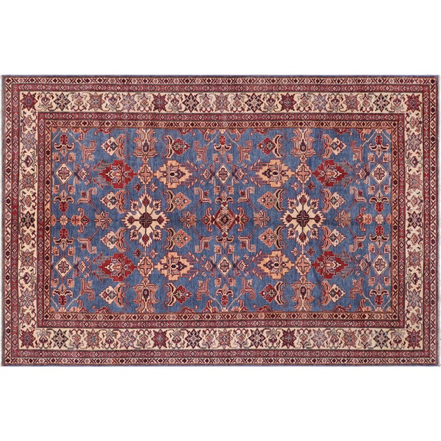 Ivory Rustic Super Kazak Lt. Blue/Ivory Wool Rug - 6'1'' X 9'6'' For Sale - Image 8 of 10