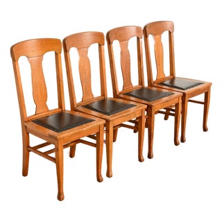 Heywood Wakefield Antique Mission Oak Arts & Crafts Dining Chairs, Set of Four For Sale