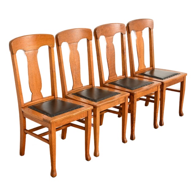 Heywood Wakefield Antique Mission Oak Arts & Crafts Dining Chairs, Set of Four For Sale