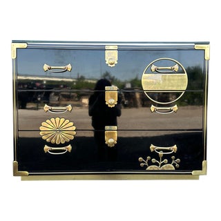 Mastercraft Chest of Drawers Black Lacquer and Brass For Sale