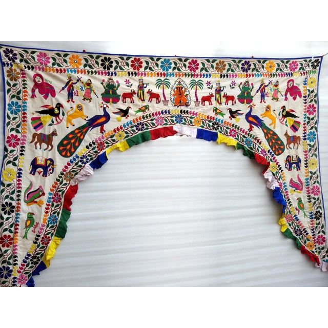 Vintage Door Valance Kutch Hand Embroidered Door Topper Curtain Wall Hanging For Sale - Image 4 of 6
