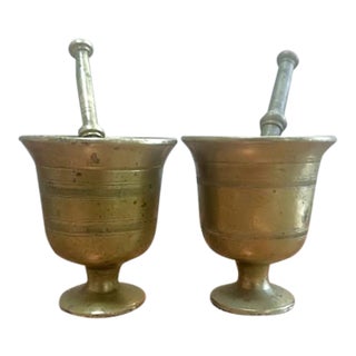 Pair of Vintage Brass Mortar and Pestles For Sale