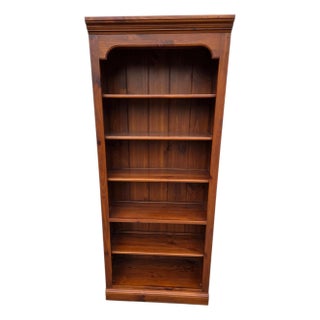 1990s Ethan Allen Country Craftsman Bookshelf Cabinet Shelf Display Knotty Pine Hutch For Sale