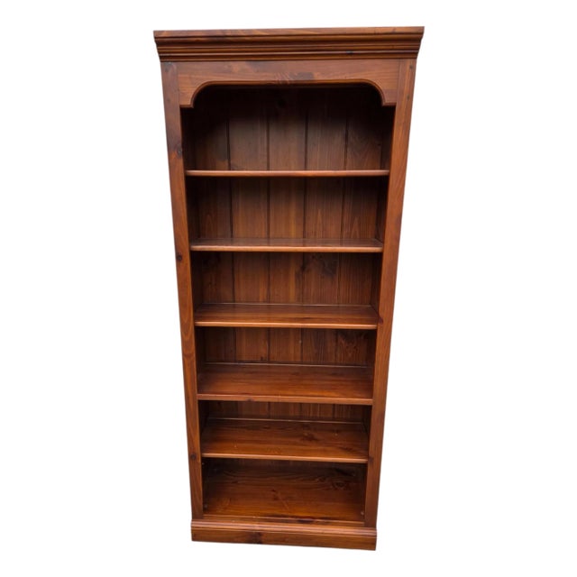 1990s Ethan Allen Country Craftsman Bookshelf Cabinet Shelf Display Knotty Pine Hutch For Sale