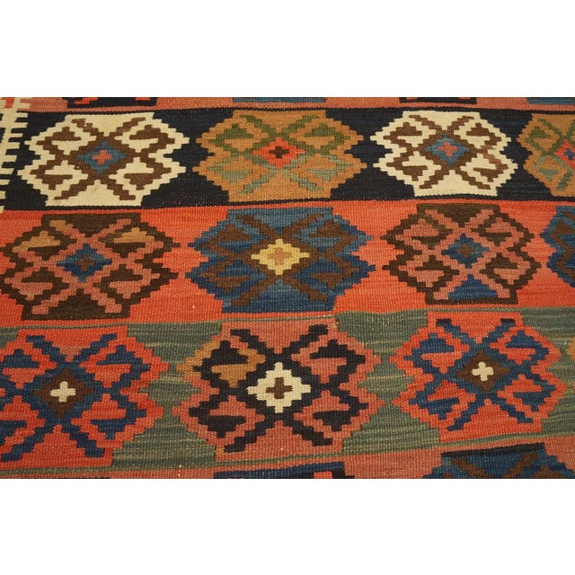 Blush 1920s Multi Geometric Kilim Antique Nw Persian Rug "4'8" X 15' Flat Weave Wool Carpet For Sale - Image 8 of 12
