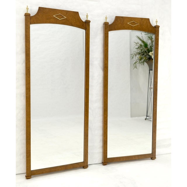 Brown Pair of Hollywood Regency Burl Wood 33x55 Rectangle Wall Mirrors MINT For Sale - Image 8 of 10