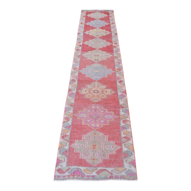 1970s Vintage Turkish Hand-Knotted Runner Rug, Hallway Rug, Kitchen Decor - 2′6″ × 11′5″ For Sale