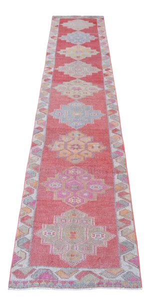 1970s Vintage Turkish Hand-Knotted Runner Rug, Hallway Rug, Kitchen Decor - 2′6″ × 11′5″