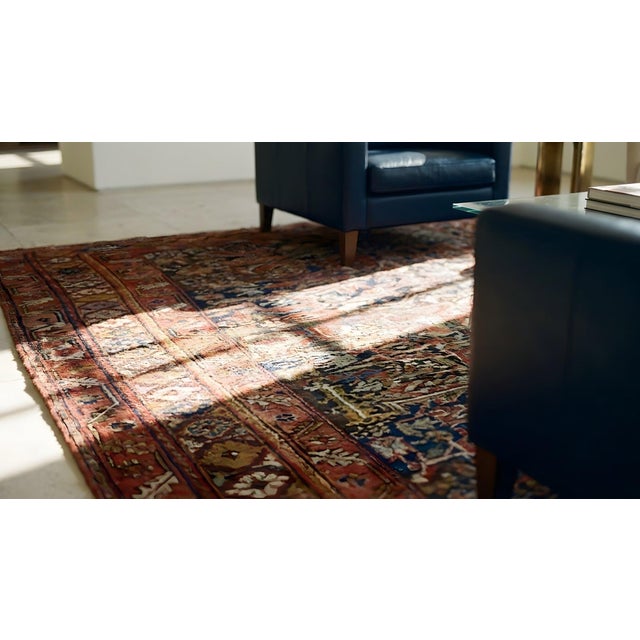 Appreciable Red Ruby Color Wiht Detail Rosette Geometric Pattern Antique Persian Kurdish Rug For Sale - Image 11 of 12
