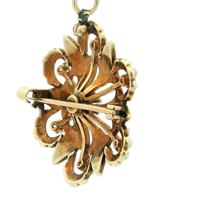 Late 19th Century Victorian 14k Gold Diamond and Seed Pearl Convertible Pendant Brooch For Sale - Image 4 of 17