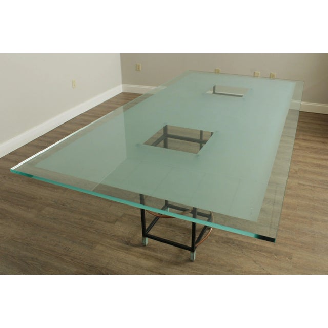 Metal Pace Post Modern Sculptural Double Pedestal Base Glass Top Dining Table For Sale - Image 7 of 13